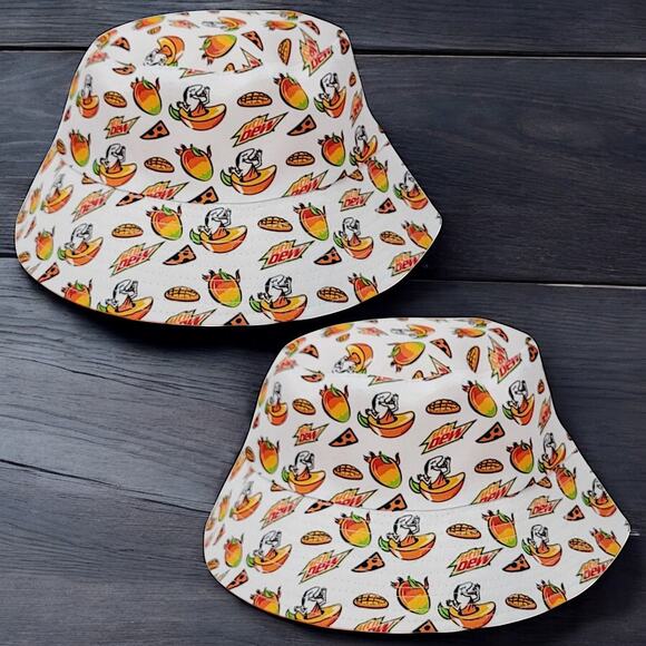 2PK Little Caesars Mountain Dew Mango Rush Reversible Bucket Hat Limited Edition - Picture 1 of 13